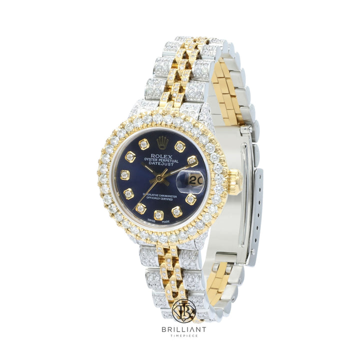 Rolex Datejust 26mm Two Tone Gold/Steel Blue Diamond Dial Pave 8ct