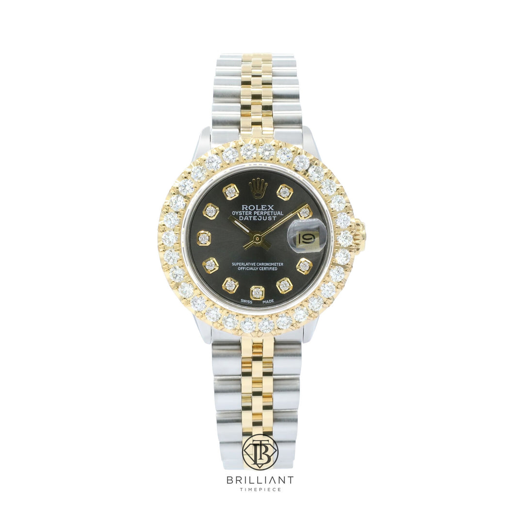 Rolex Datejust 26mm Two Tone Gold/Steel Charcoal Diamond Dial 1.50ct