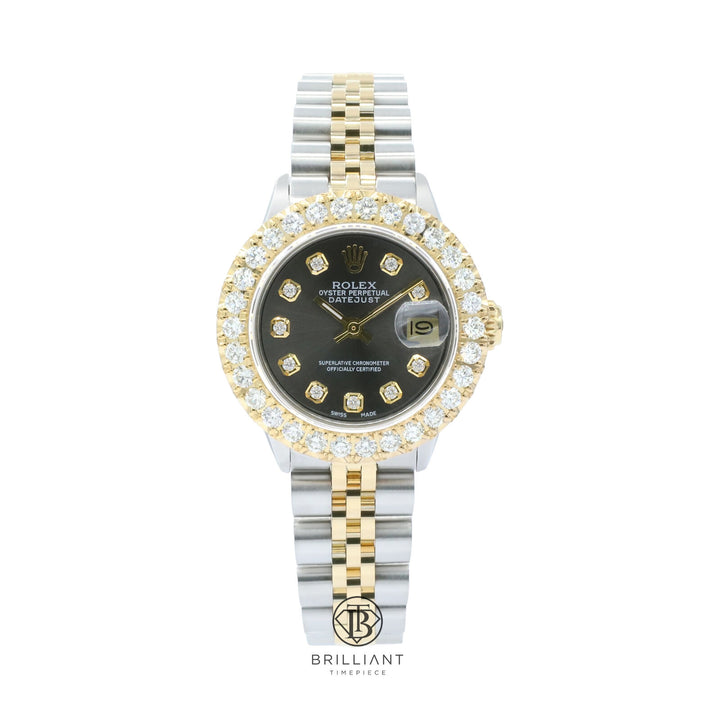 Rolex Datejust 26mm Two Tone Gold/Steel Charcoal Diamond Dial 1.50ct