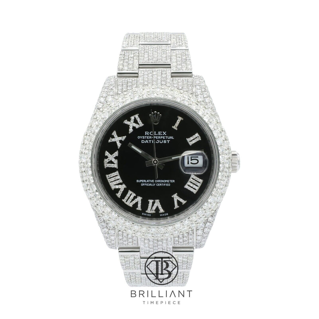 Mens Rolex Datejust II 126300 Stainless Steel 41MM Full Diamond Watch 25.5Ct