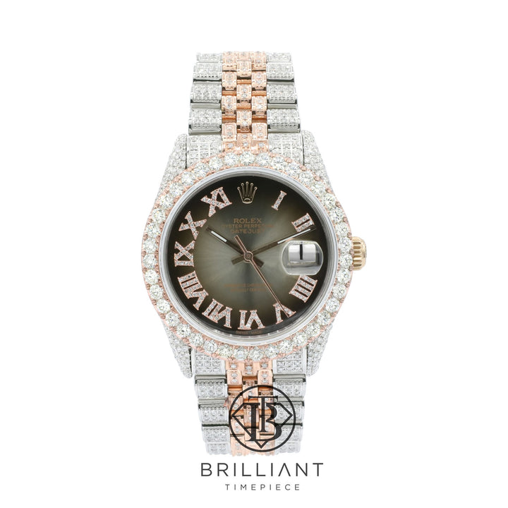 Rolex Datejust 36mm Two Tone Rose Gold/Steel Charcoal Diamond Dial 13.00ct