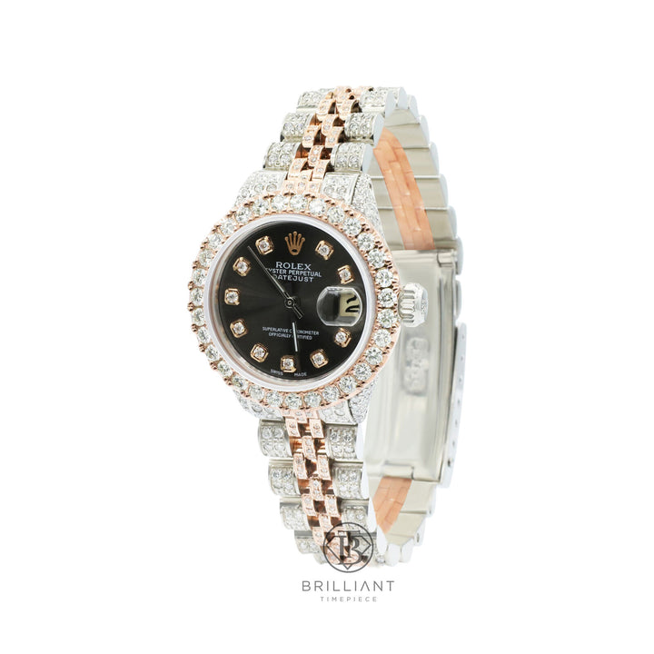 Rolex Datejust 26mm Two Tone Rose Gold/Steel Charcoal Diamond Dial 8ct