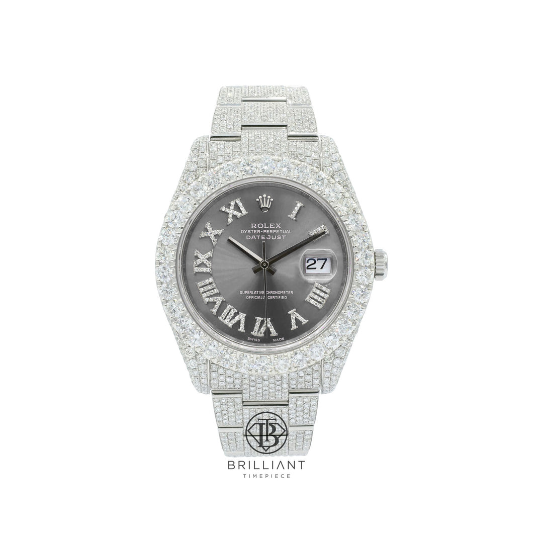 Mens Rolex Datejust II 126300 Stainless Steel 41MM Full Diamond Watch 25.5Ct