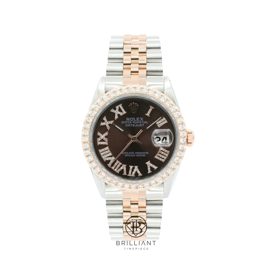 Rolex Datejust 36mm Two Tone Rose Gold/Steel Brown Diamond Dial 3.25ct