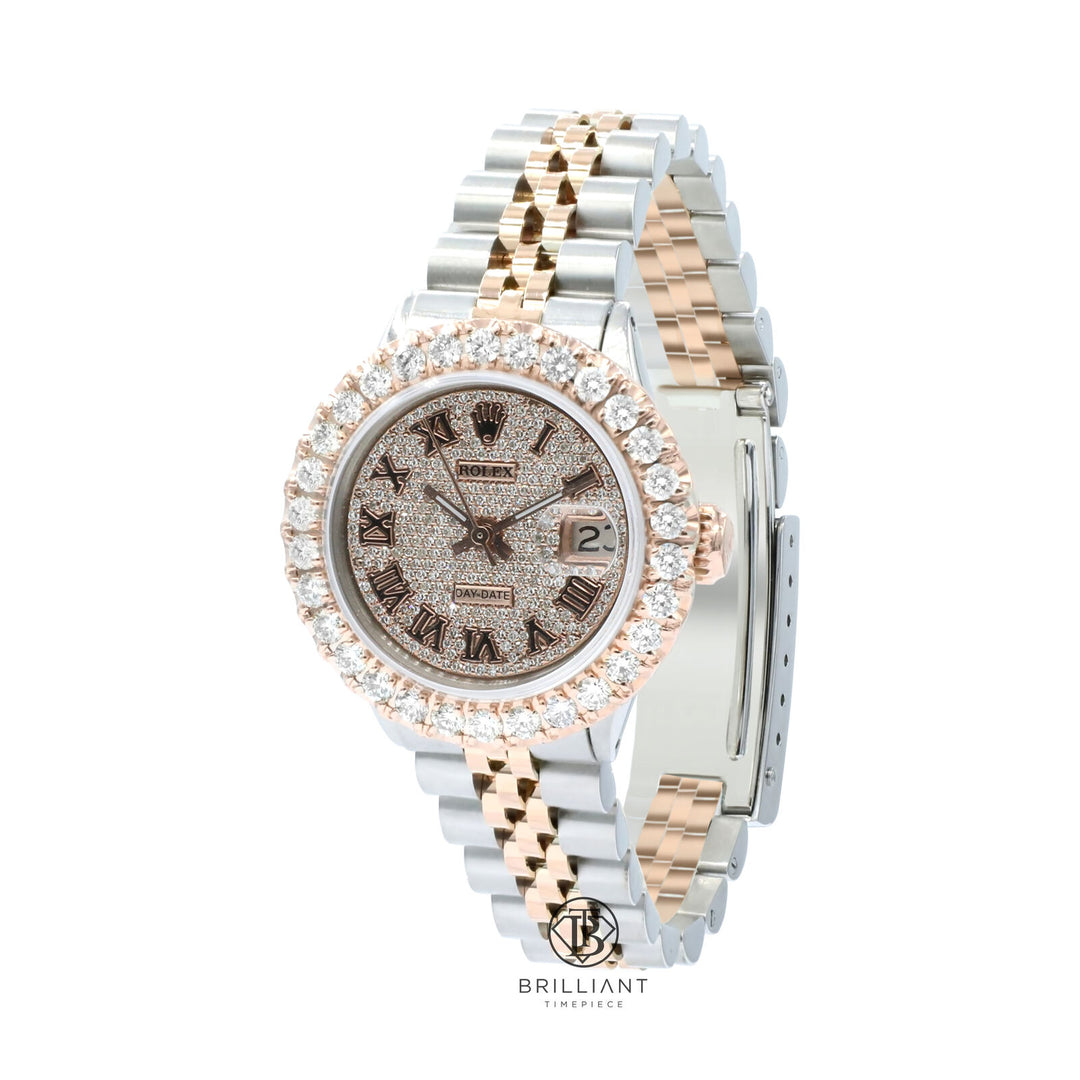 Rolex Datejust 26mm Two Tone Rose Gold/Steel Pave Roman Diamond Dial 3.50ct