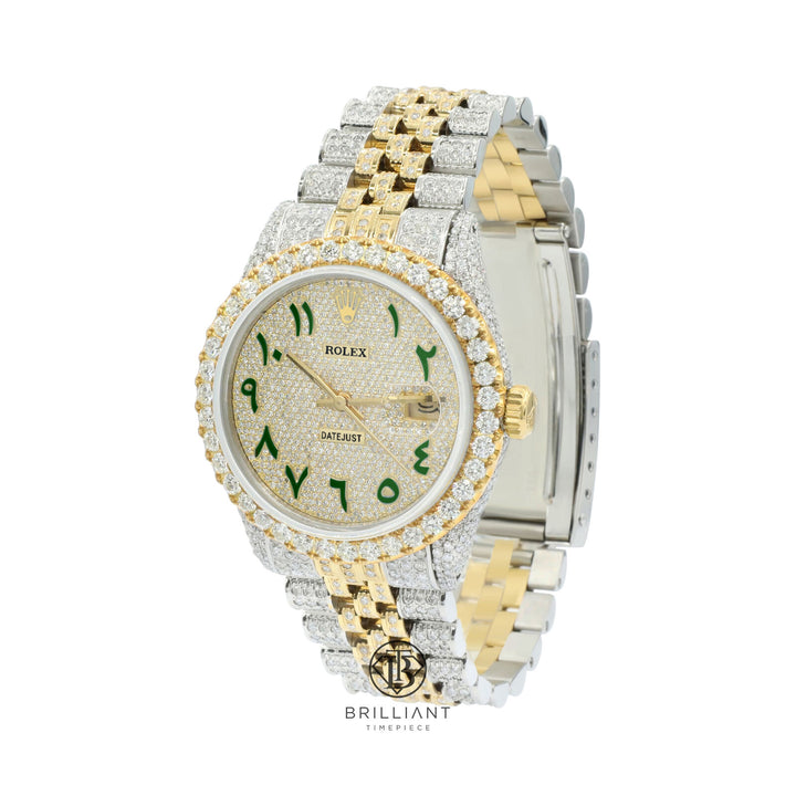 Rolex Datejust 36mm Two Tone Gold/Steel Green Diamond Pave Arabic Dial 15.00ct