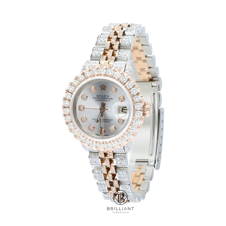 Rolex Datejust 26mm Two Tone Rose Gold/Steel Silver Diamond Dial 8ct