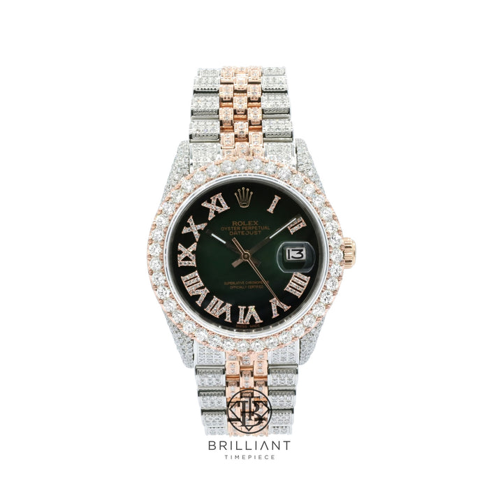 Rolex Datejust 36mm Two Tone Rose Gold/Steel Green Diamond Dial 13.00ct
