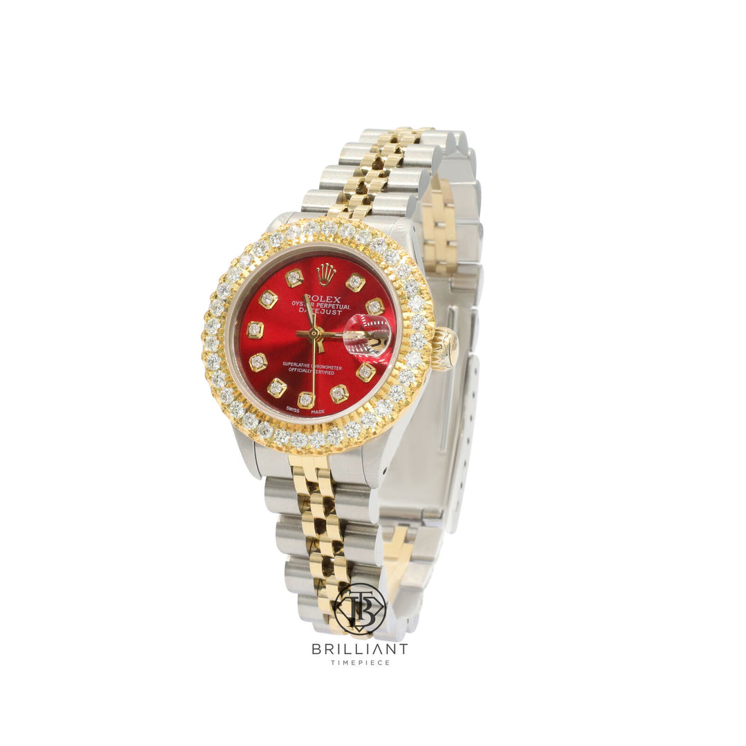Rolex Datejust 26mm Two Tone Gold/Steel Red Diamond Dial 1.50ct
