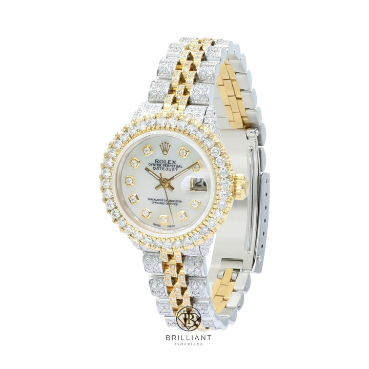 Rolex Datejust 26mm Two Tone Gold/Steel White MOP Diamond Dial 8ct
