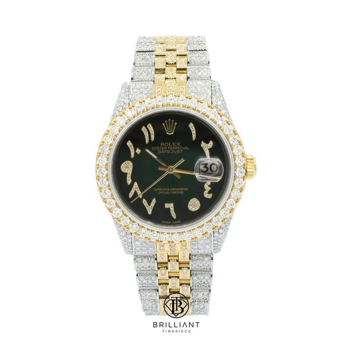 Rolex Datejust 36mm Two Tone Gold/Steel Green Diamond Arabic Dial 13.00ct