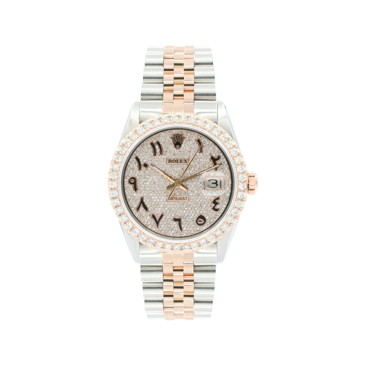 Rolex Datejust 36mm Two Tone Rose Gold/Steel Pave Arabic Dial 5.00ct