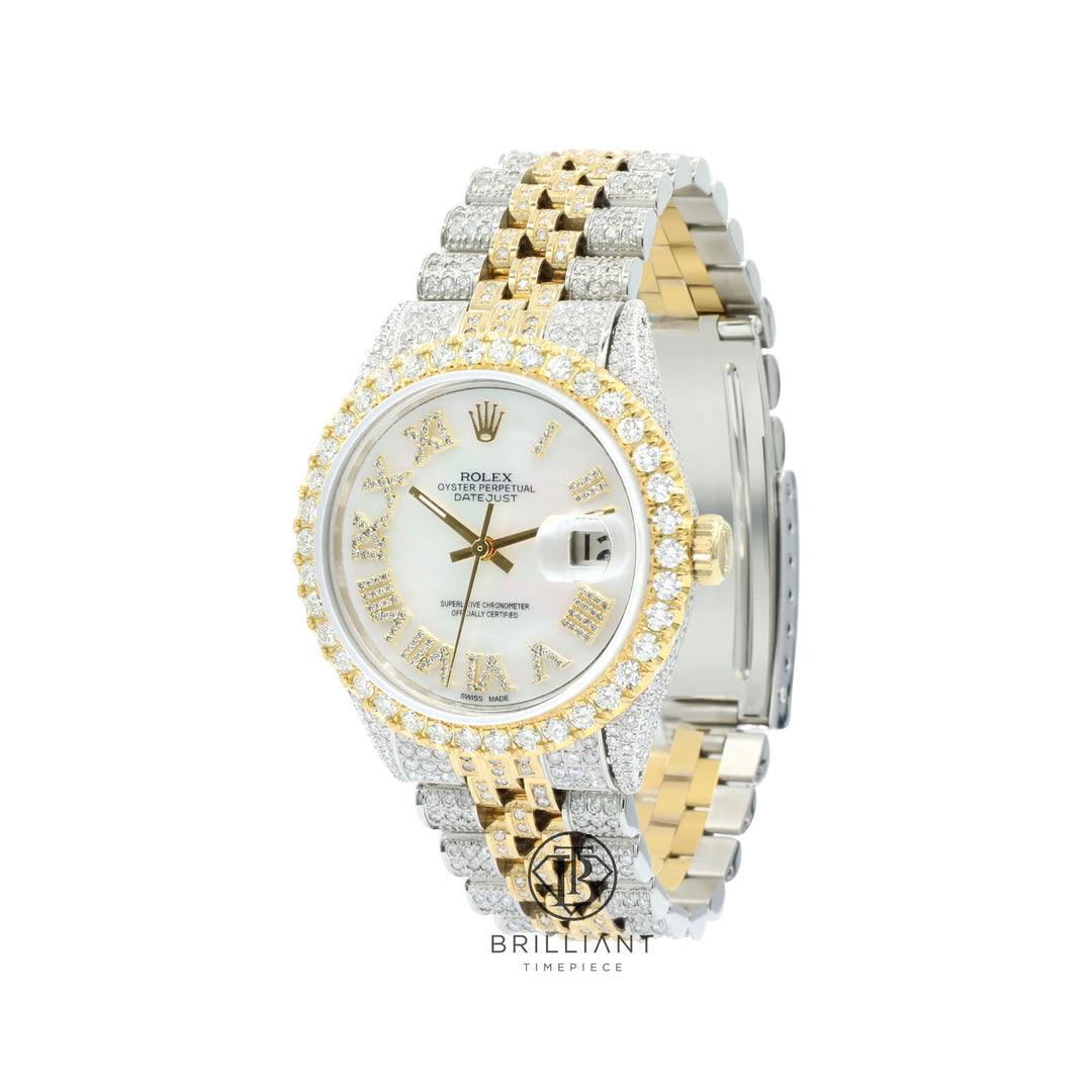 Rolex Datejust 36mm Two Tone Gold/Steel White MOP Diamond Dial 13.00ct