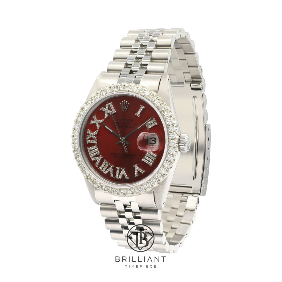 Rolex Datejust 36mm Stainless Steel Red Diamond Dial 3.25ct