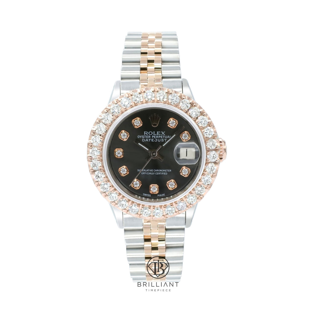 Rolex Datejust 26mm Two Tone Rose Gold/Steel Charcoal Diamond Dial 1.50ct