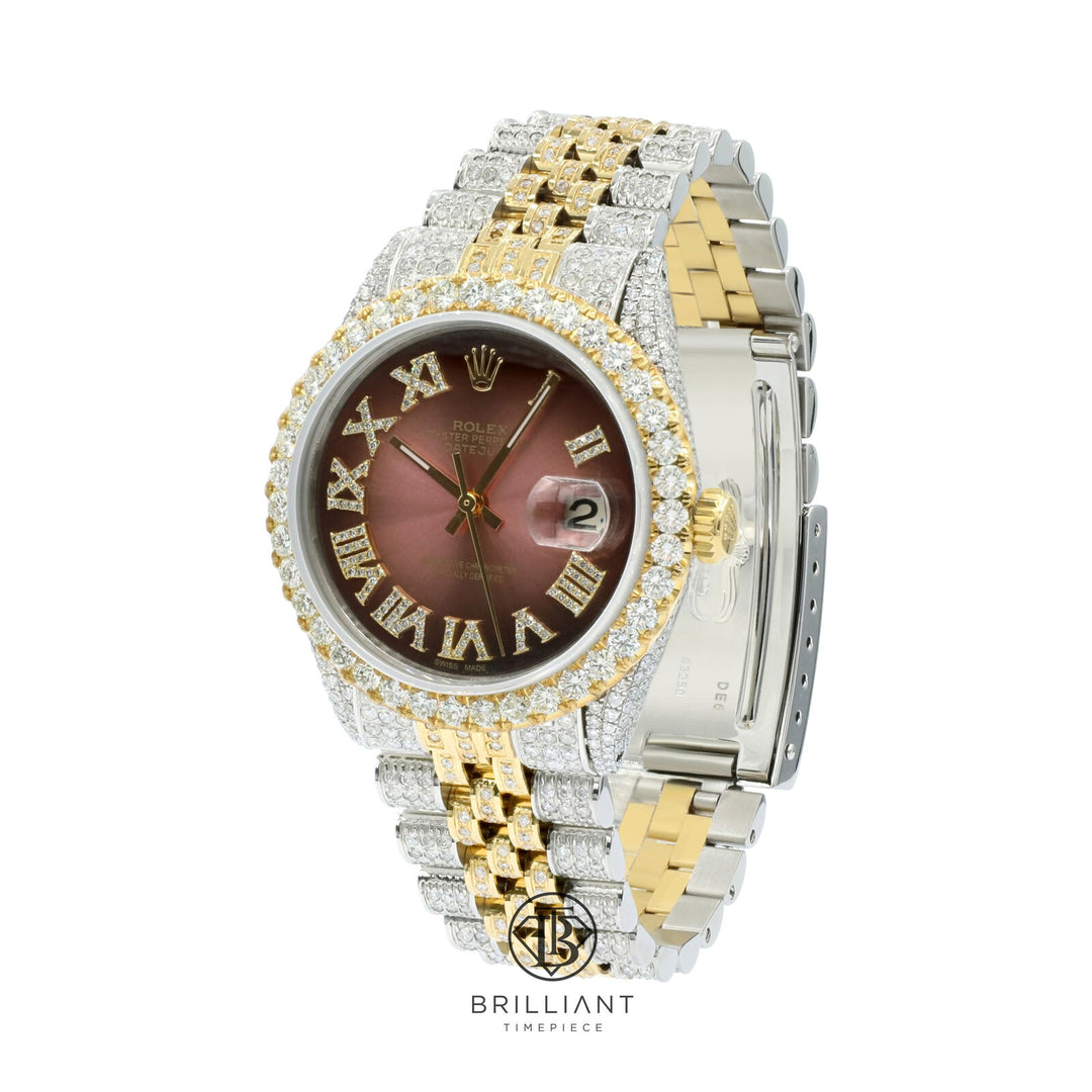Rolex Datejust 36mm Two Tone Gold/Steel Burgundy Diamond Dial 13.00ct