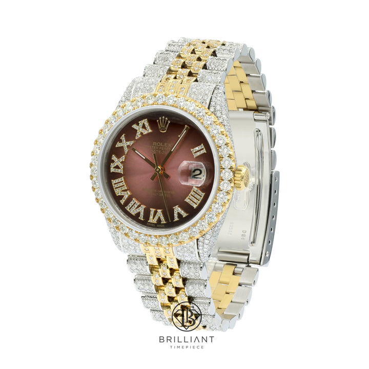 Rolex Datejust 36mm Two Tone Gold/Steel Burgundy Diamond Dial 13.00ct