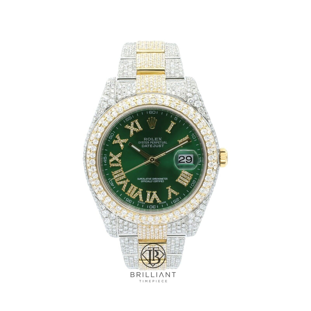 Mens Rolex Datejust II 126333 Two Tone 18K/ Steel 41MM Full Diamond Watch 25.5Ct