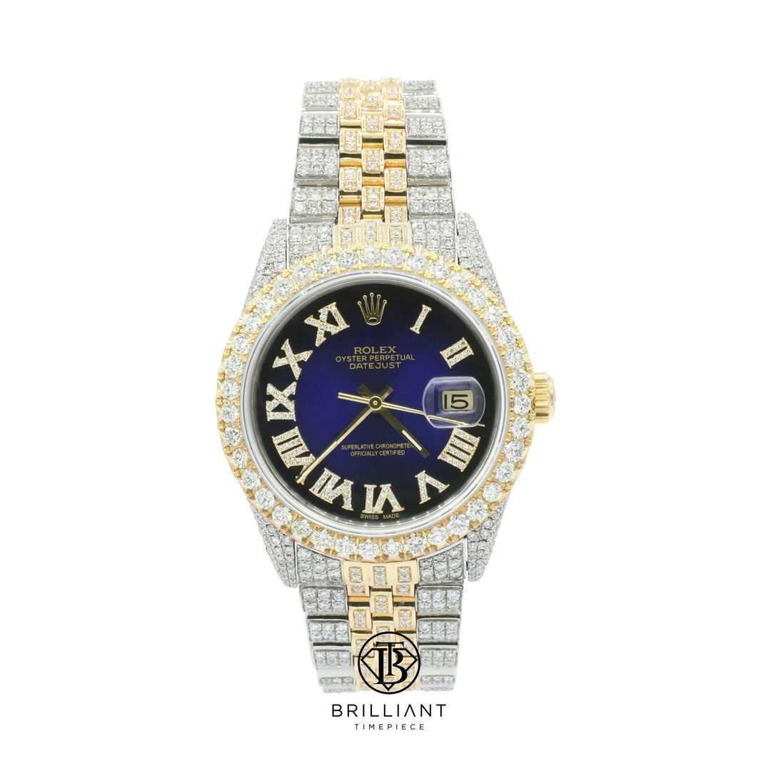 Rolex Datejust 36mm Two Tone Gold/Steel Blue Black Diamond Dial 13.00ct
