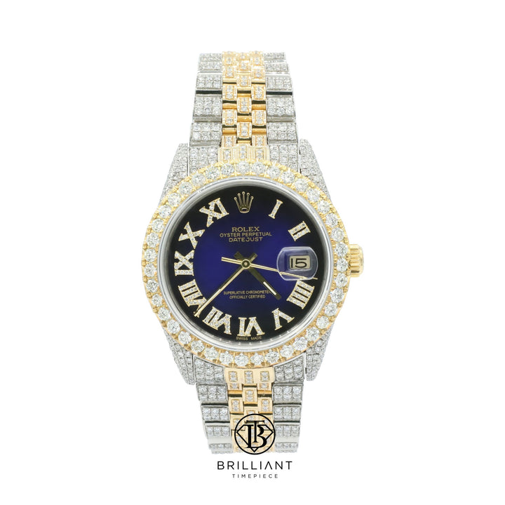 Rolex Datejust 36mm Two Tone Gold/Steel Blue Black Diamond Dial 13.00ct