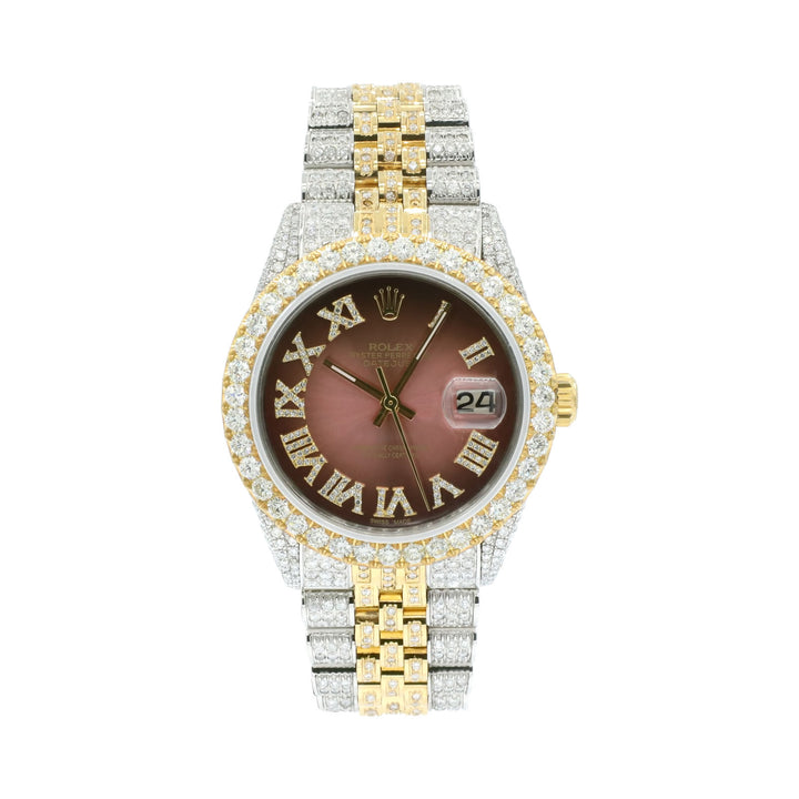 Rolex Datejust 36mm Two Tone Gold/Steel Burgundy Diamond Dial 13.00ct