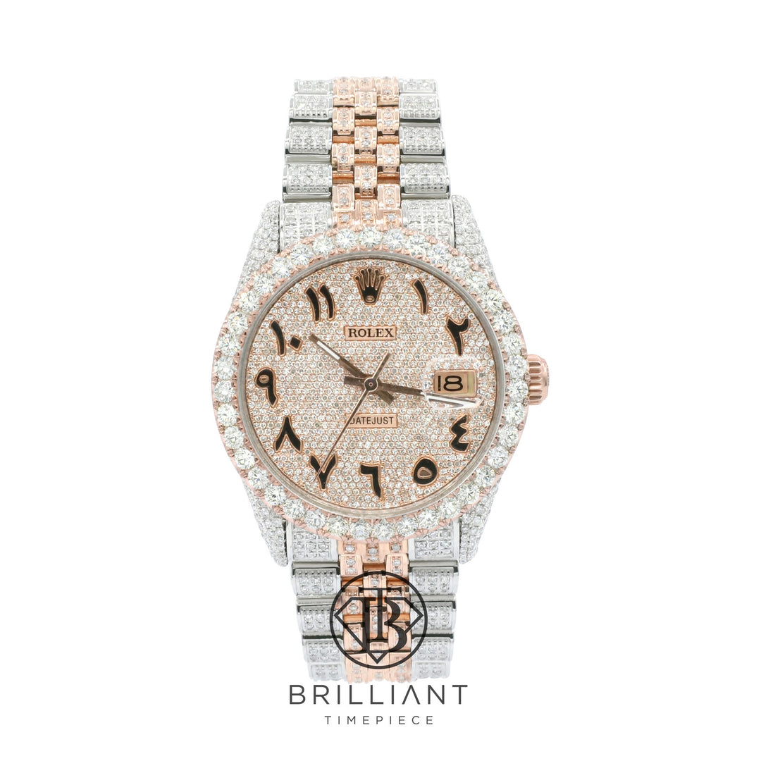 Rolex Datejust 36mm Two Tone Rose Gold/Steel Pave Arabic Diamond Dial 15.00ct