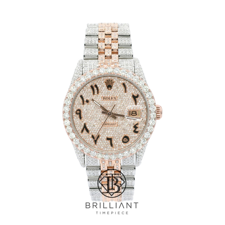 Rolex Datejust 36mm Two Tone Rose Gold/Steel Pave Arabic Diamond Dial 15.00ct