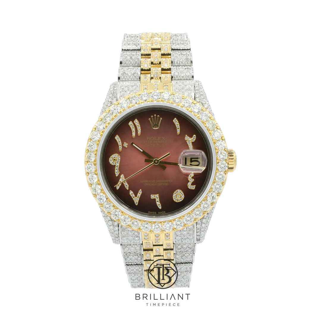 Rolex Datejust 36mm Two Tone Gold/Steel Burgundy Diamond Arabic Dial 13.00ct
