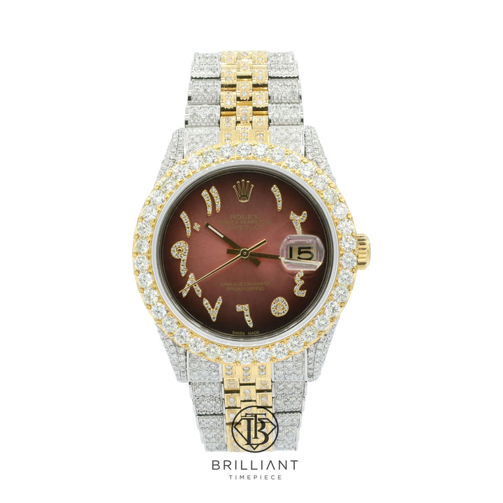 Rolex Datejust 36mm Two Tone Gold/Steel Burgundy Diamond Arabic Dial 13.00ct
