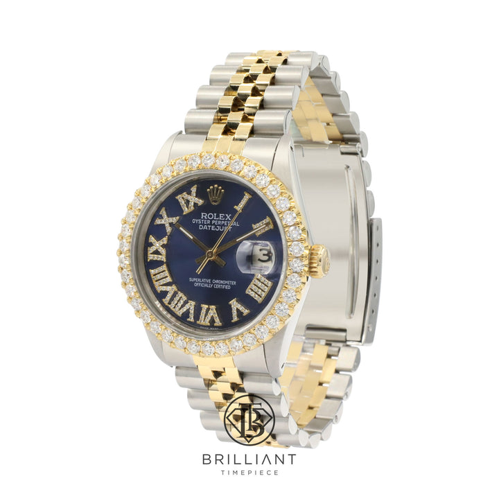 Rolex Datejust 36mm Two Tone Gold/Steel Blue Diamond Dial 3.25ct