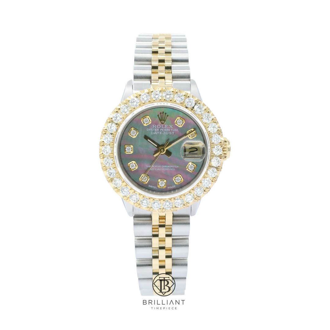 Rolex Datejust 26mm Two Tone Gold/Steel Black MOP Diamond Dial 1.50ct