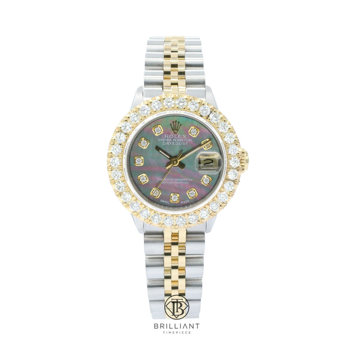 Rolex Datejust 26mm Two Tone Gold/Steel Black MOP Diamond Dial 1.50ct