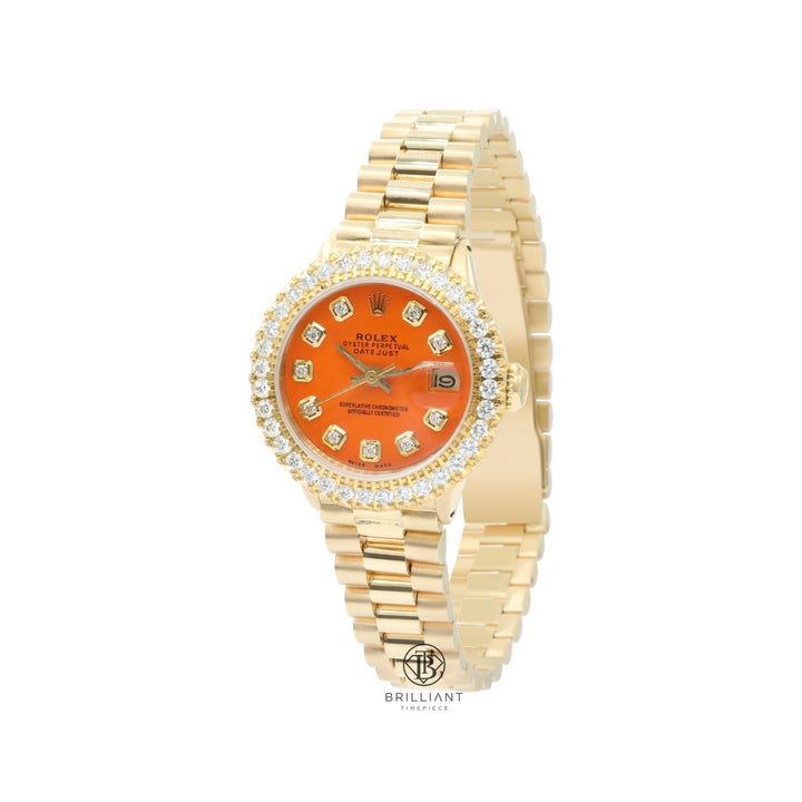 Rolex Datejust Presidential 26mm 18k Gold Orange Diamond Dial 1.50ct