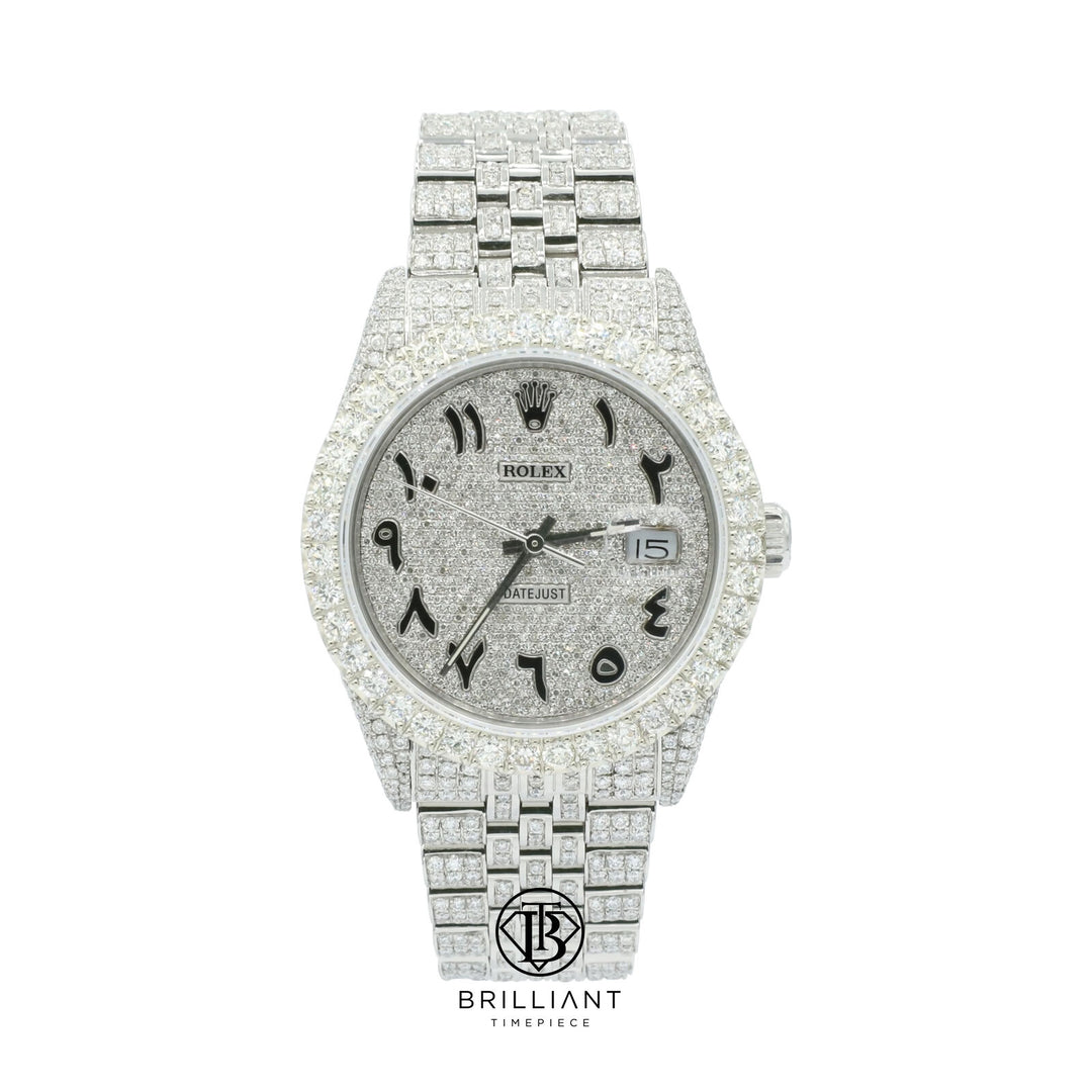 Rolex Datejust 36mm Stainless Steel Pave Arabic Diamond Dial 15.00ct