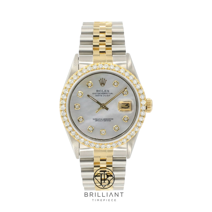 Rolex Datejust 36mm Two Tone Gold/Steel White MOP Diamond Dial 3.25ct