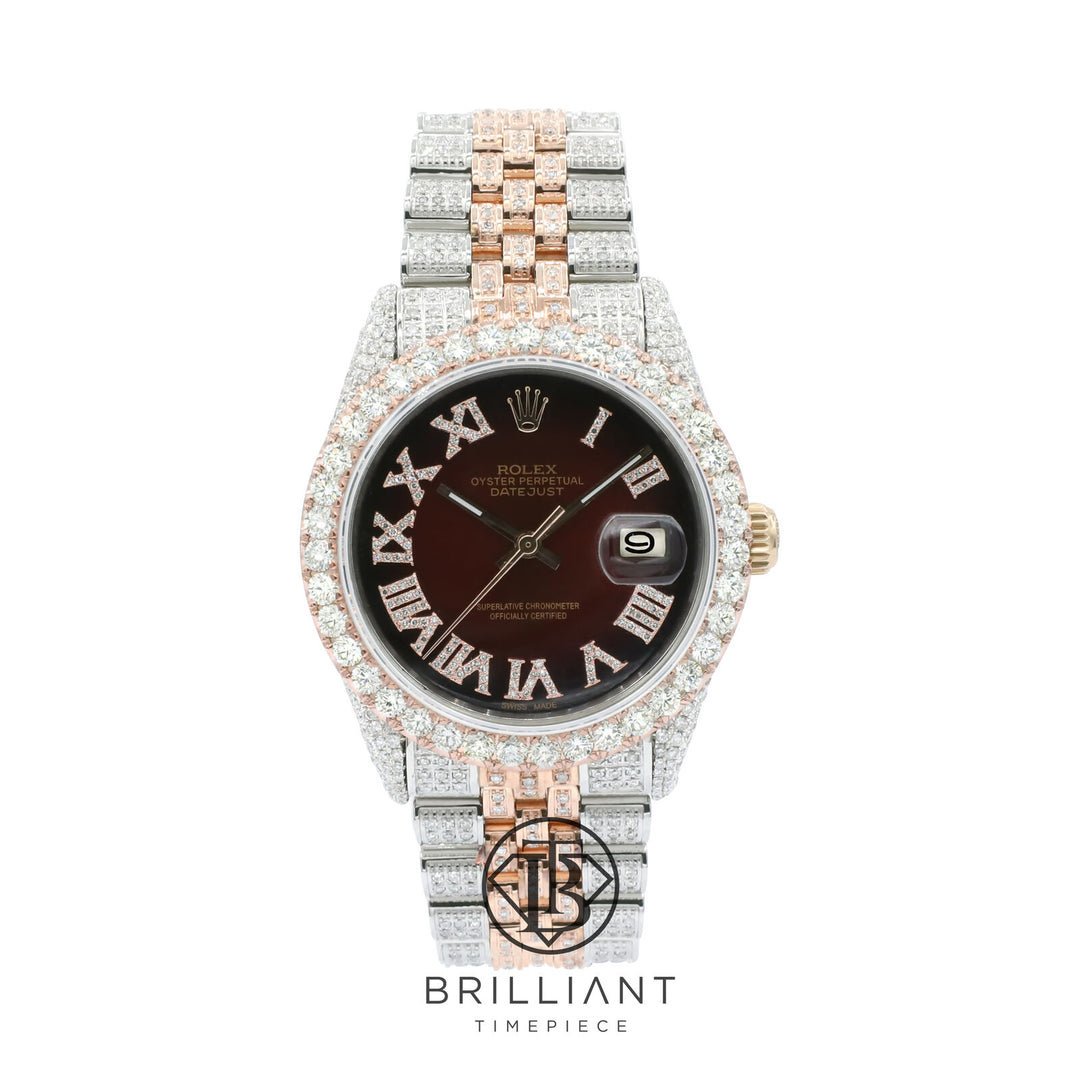 Rolex Datejust 36mm Two Tone Rose Gold/Steel Maroon Diamond Dial 13.00ct