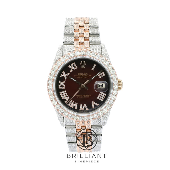 Rolex Datejust 36mm Two Tone Rose Gold/Steel Maroon Diamond Dial 13.00ct