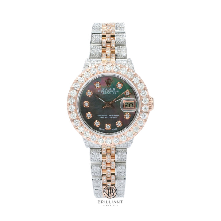 Rolex Datejust 26mm Two Tone Rose Gold/Steel Black MOP Diamond Dial 8ct