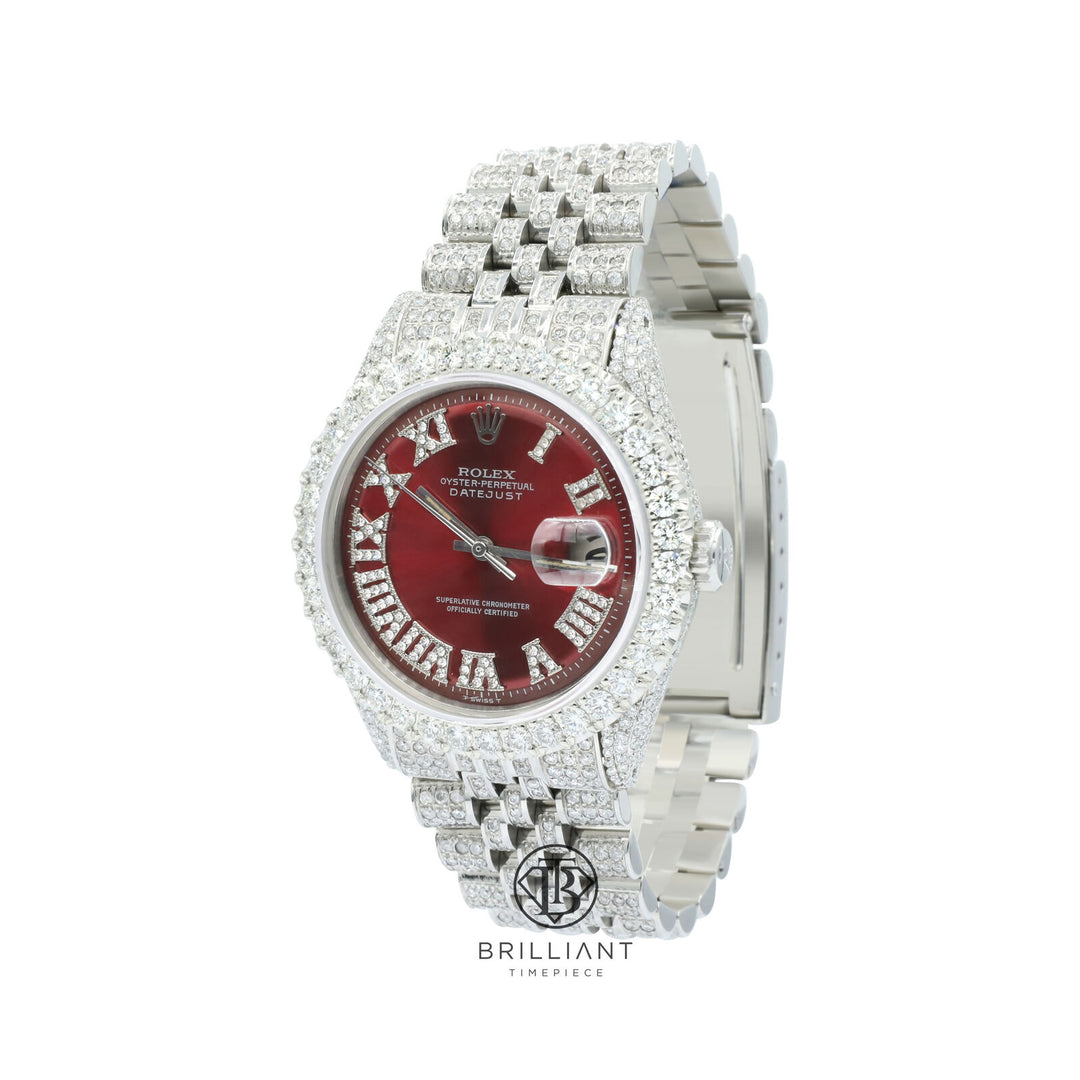 Rolex Datejust 36mm Stainless Steel Red Diamond Dial 13.00ct