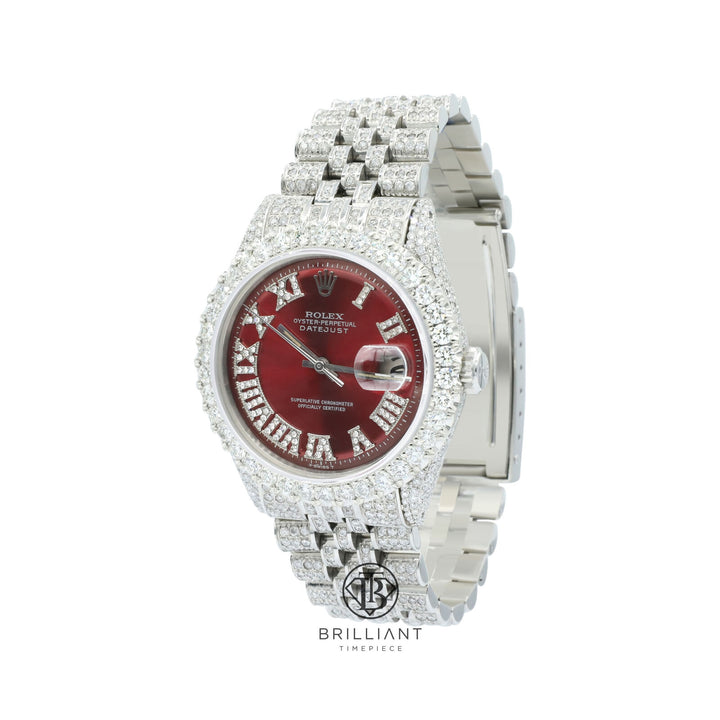 Rolex Datejust 36mm Stainless Steel Red Diamond Dial 13.00ct