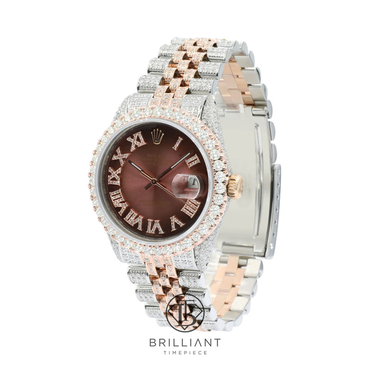 Rolex Datejust 36mm Two Tone Rose Gold/Steel Burgundy Diamond Dial 13.00ct