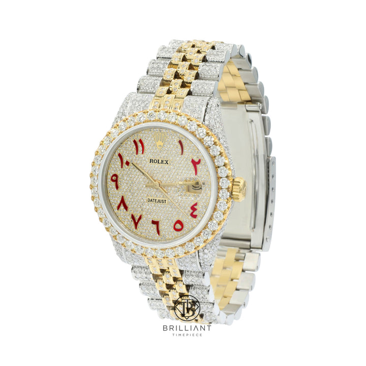 Rolex Datejust 36mm Two Tone Gold/Steel Red Diamond Pave Arabic Dial 15.00ct
