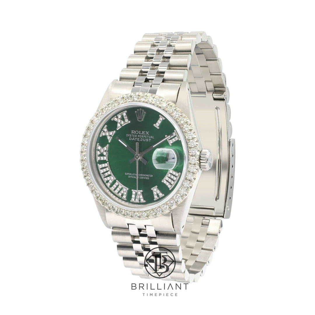 Rolex Datejust 36mm Stainless Steel Green Diamond Dial 3.25ct