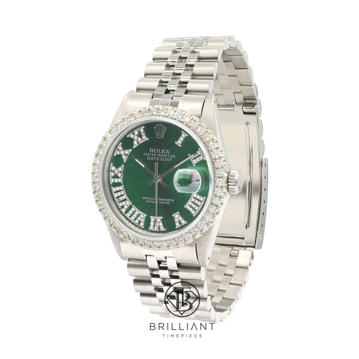 Rolex Datejust 36mm Stainless Steel Green Diamond Dial 3.25ct