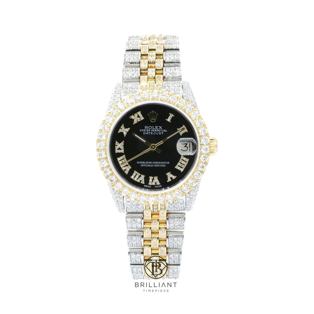 Rolex Datejust 31mm Two Tone Gold/Steel Black Diamond Dial 8.50ct