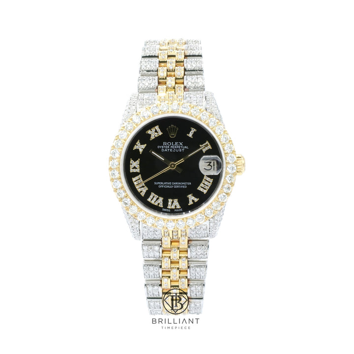 Rolex Datejust 31mm Two Tone Gold/Steel Black Diamond Dial 8.50ct