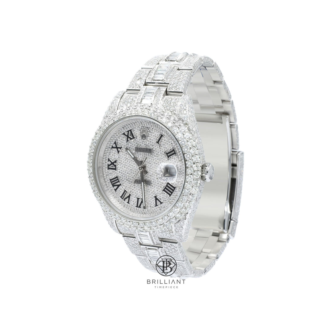 Mens Rolex Datejust II Stainless Steel 41MM Full Diamond Watch Baguette 25.5Ct