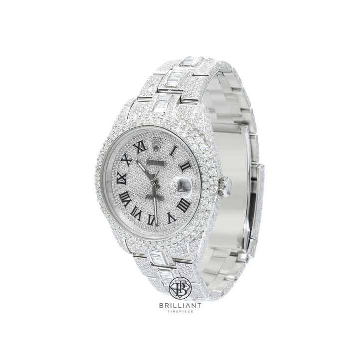 Mens Rolex Datejust II Stainless Steel 41MM Full Diamond Watch Baguette 25.5Ct