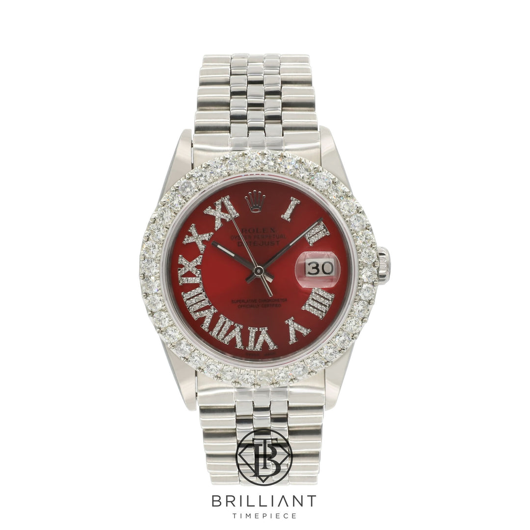Rolex Datejust 36mm Stainless Steel Red Diamond Dial 3.25ct