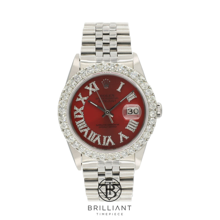 Rolex Datejust 36mm Stainless Steel Red Diamond Dial 3.25ct